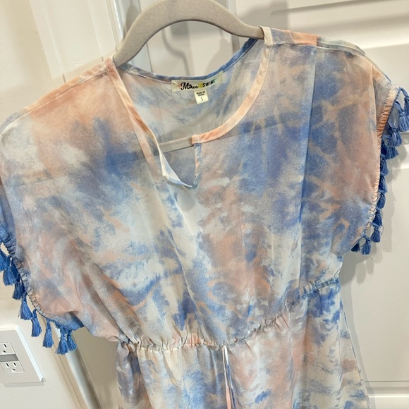 NWOT Kids sheer Tie-Dye beach Dress/coverup with Tassels. Size L - Picture 3 of 15